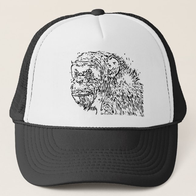 Cartoon Chimpanzee Trucker Hat (Front)
