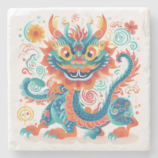 Cartoon Chinese Dragon Wall Art Stone Coaster