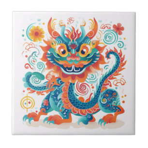 Cartoon Chinese Dragon Wall Art Tile