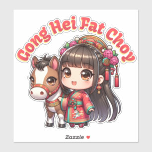 Cartoon Chinese New Year Horse and Girl