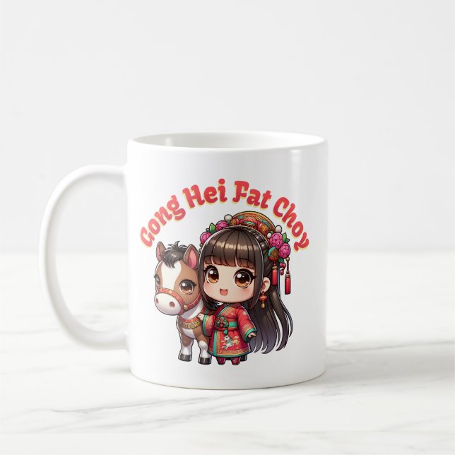 Cartoon Chinese New Year Horse and Girl Coffee Mug (Left)