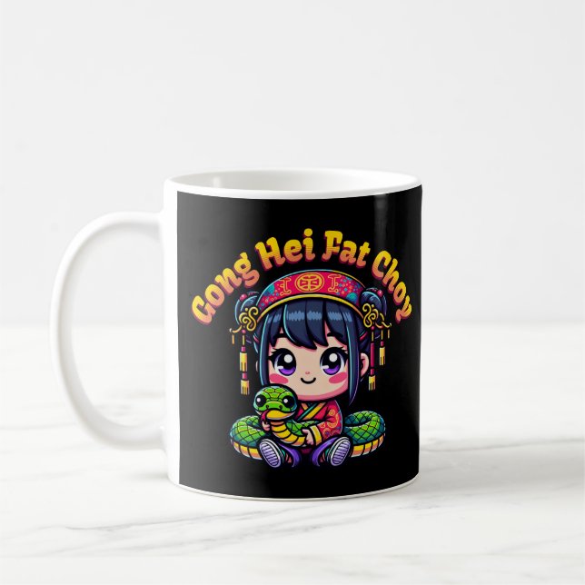 Cartoon Chinese New Year Snake and Girl Coffee Mug (Left)
