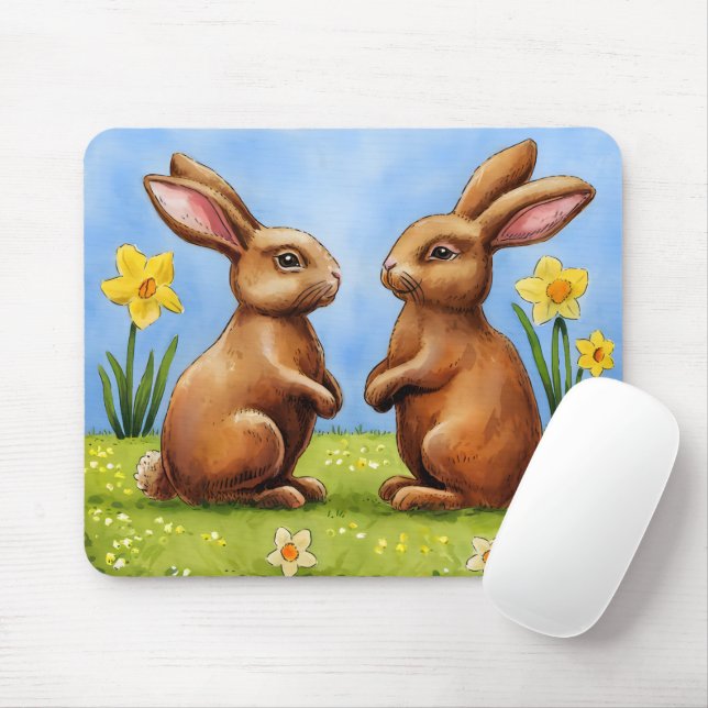 Cartoon Chocolate Easter Bunnies Mouse Mat (With Mouse)
