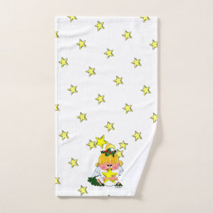 Cartoon Christmas Angel and Stars Holiday Towel