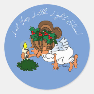 Cartoon Christmas Angel With Candle Sticker
