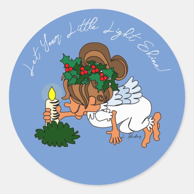 Cartoon Christmas Angel With Candle Sticker (Front)
