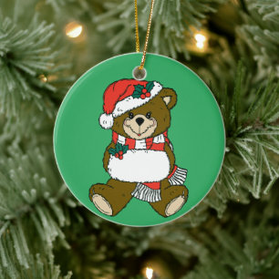 Cartoon Christmas Animal Teddy Bear Art Ceramic Tree Decoration