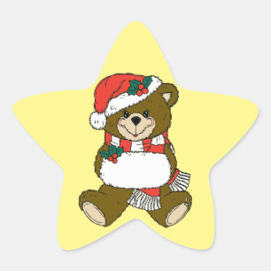 Cartoon Christmas Animal Teddy Bear Art Star Sticker