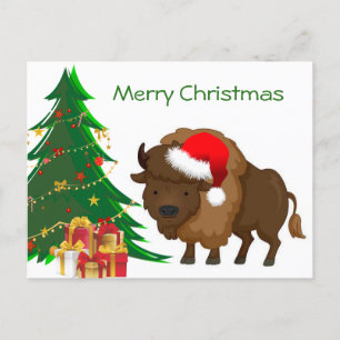 Cartoon Christmas Buffalo Holiday Postcard