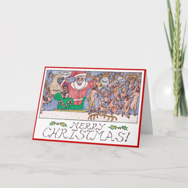 Cartoon Christmas Card- Group Selfie! Holiday Card (Front)