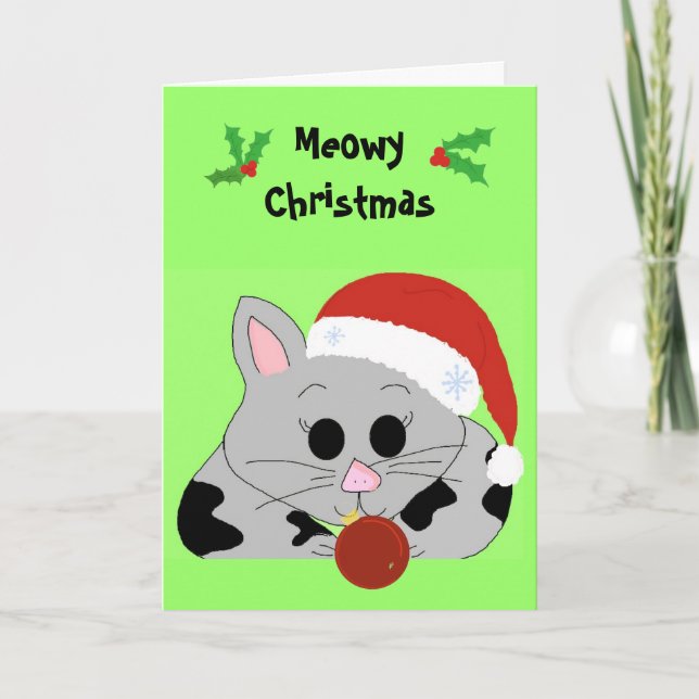 Cartoon Christmas Cat Holiday Card (Front)