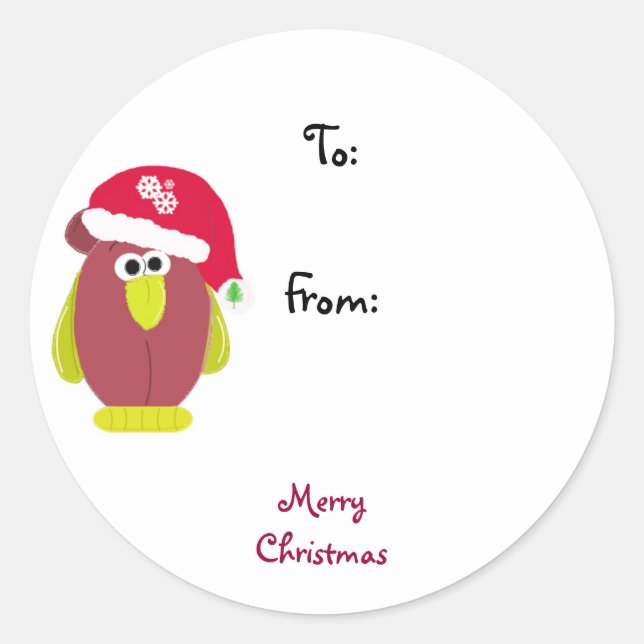 Cartoon Christmas Chicken Classic Round Sticker (Front)