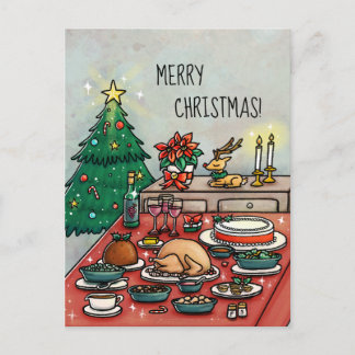 Cartoon Christmas Dinner Holiday Postcard