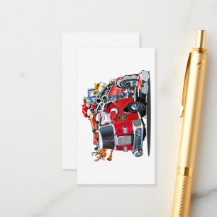 Cartoon Christmas firetruck Enclosure Card