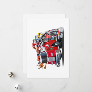 Cartoon Christmas firetruck Holiday Card