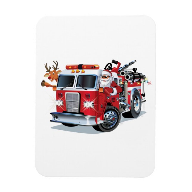 Cartoon Christmas firetruck Magnet (Vertical)