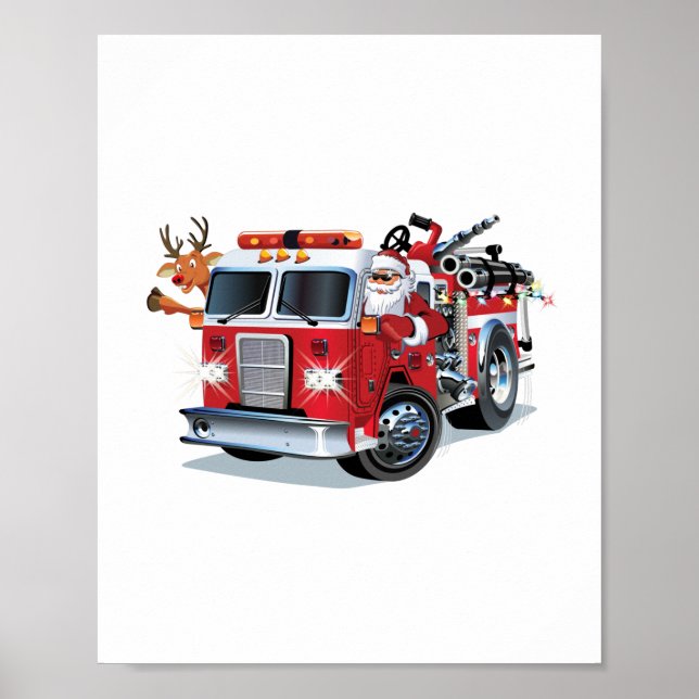 Cartoon Christmas firetruck Poster (Front)