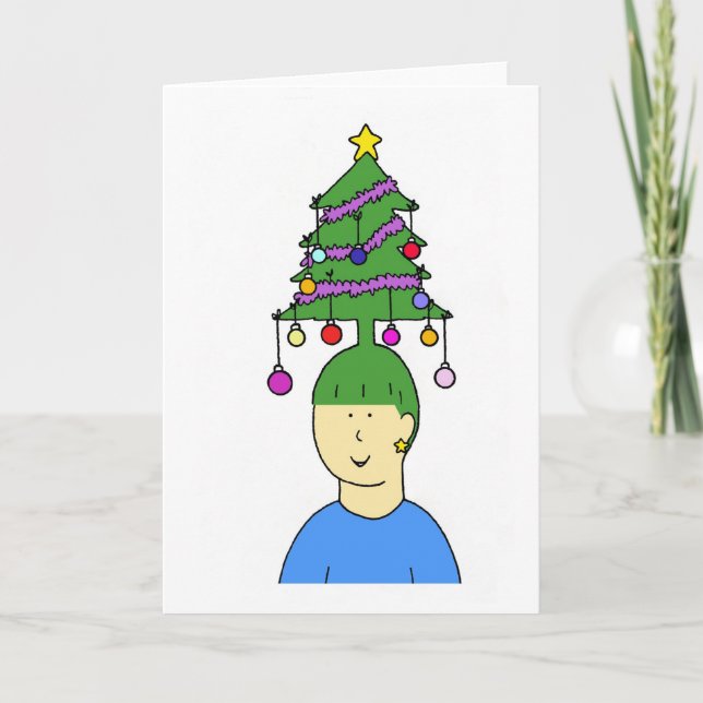 Cartoon Christmas Hairstyle Humour Holiday Card (Front)