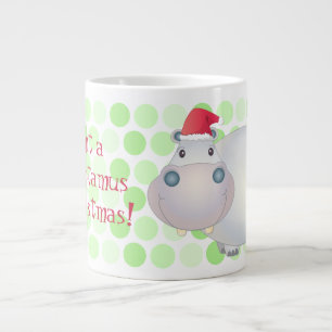 Cartoon Christmas Hippopotamus Jumbo Mug