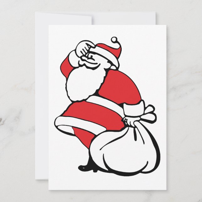 Cartoon Christmas Jolly Santa Claus, Sack of Toys Holiday Card (Front)