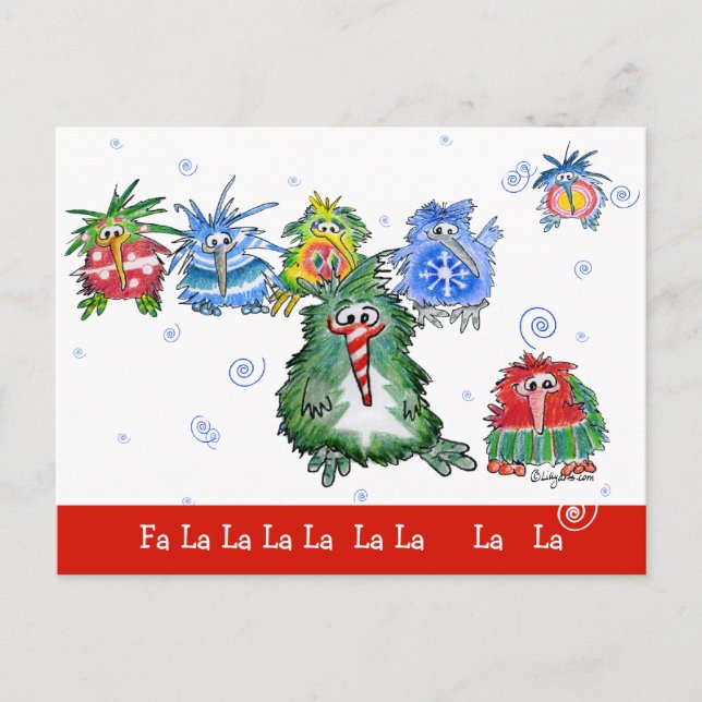 Cartoon Christmas Kiwi Birds Funny Postcard (Front)