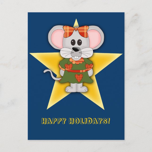 Cartoon Christmas Mouse Custom Text Holiday Postcard (Front)