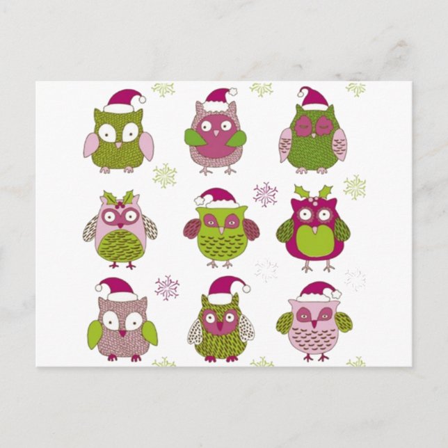 cartoon christmas owl cute vector holiday postcard (Front)