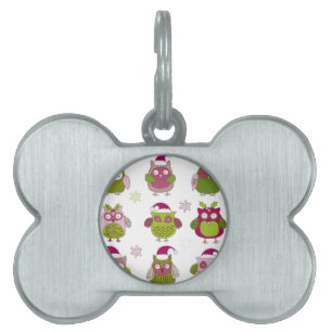 cartoon christmas owl cute vector pet ID tag