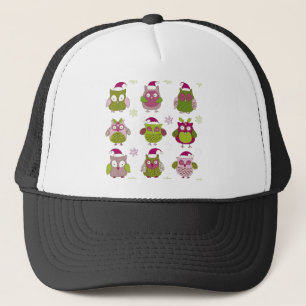 cartoon christmas owl cute vector trucker hat