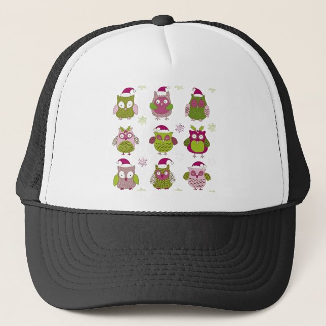 cartoon christmas owl cute vector trucker hat (Front)