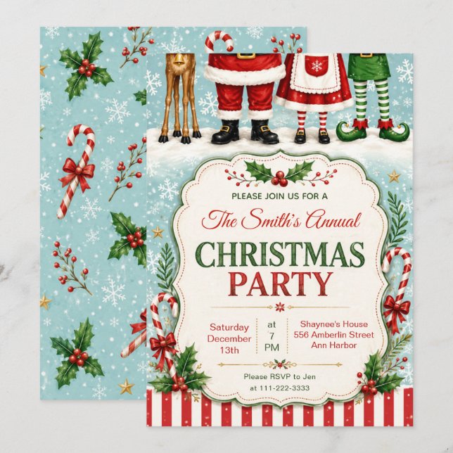 Cartoon Christmas Party Invitation (Front/Back)