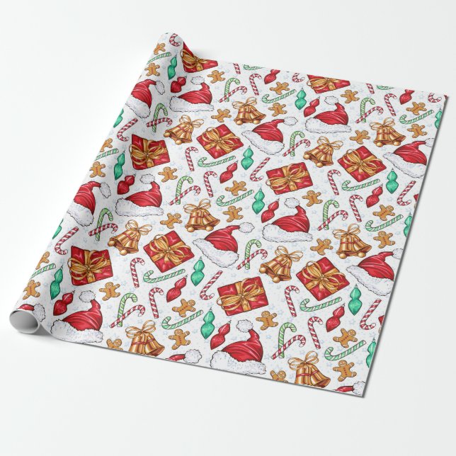 Cartoon Christmas Pattern Wrapping Paper (Unrolled)