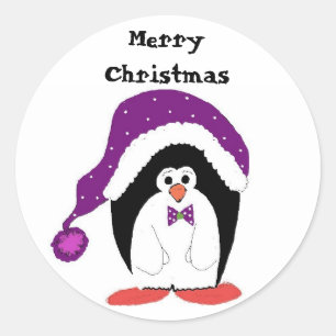 Cartoon Christmas Penguin Classic Round Sticker
