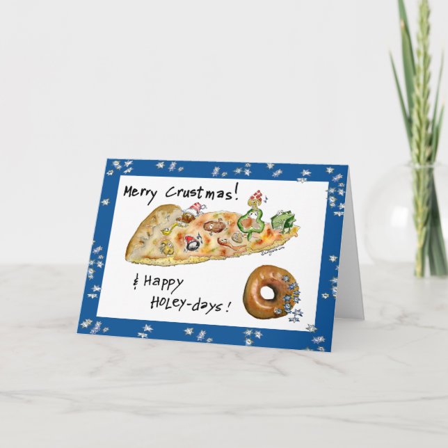 Cartoon Christmas Pizza and Doughnut Holiday Card (Front)