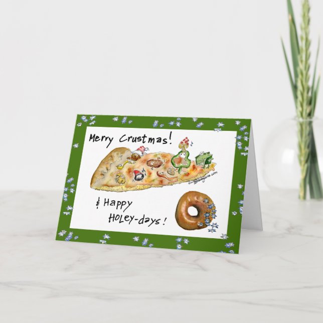 Cartoon Christmas Pizza and Doughnut Holiday Card (Front)