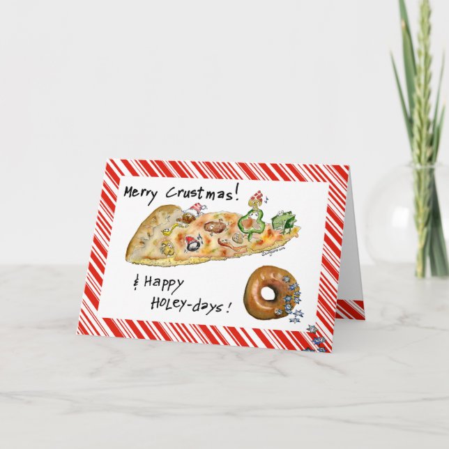 Cartoon Christmas Pizza and Doughnut Holiday Card (Front)