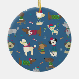 Cartoon Christmas Pups Ceramic Tree Decoration