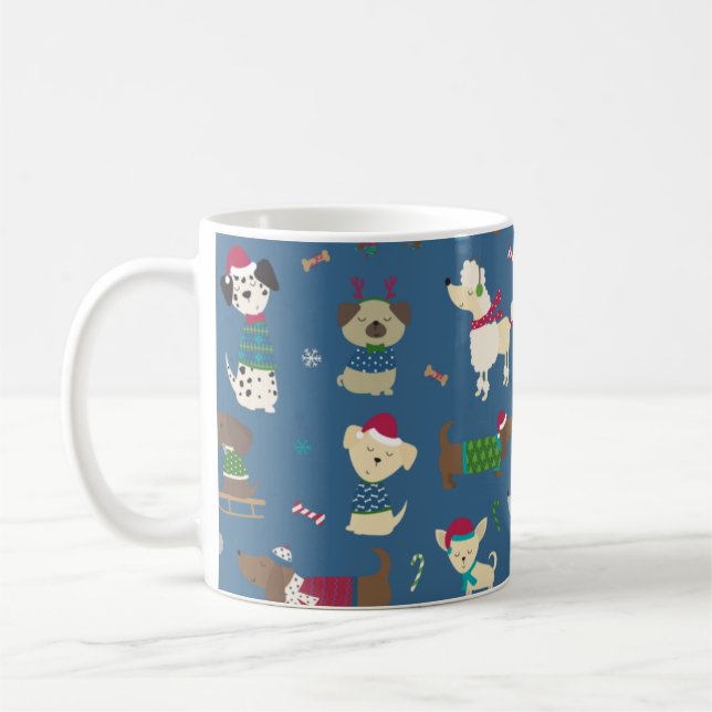 Cartoon Christmas Pups Coffee Mug (Left)