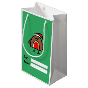 Cartoon Christmas Robin Fun Kids Small Gift Bag