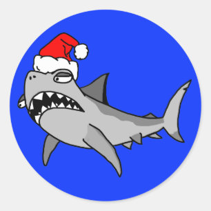Cartoon Christmas Santa Shark Sticker