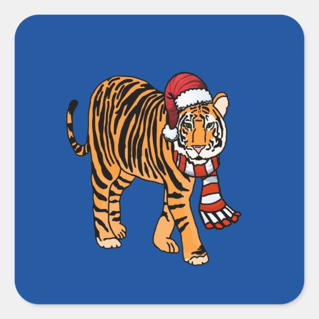 Cartoon Christmas Tiger Sticker (Front)
