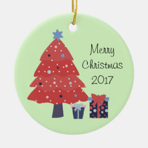Cartoon Christmas Tree and Presents Ceramic Tree Decoration