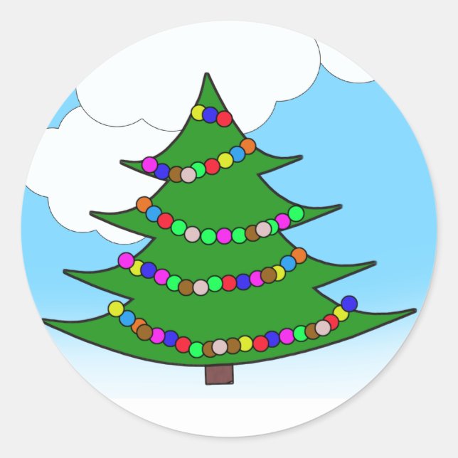 Cartoon Christmas Tree Classic Round Sticker (Front)