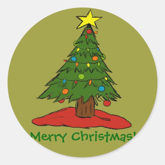 Cartoon Christmas Tree Holiday Stickers Seals (Front)