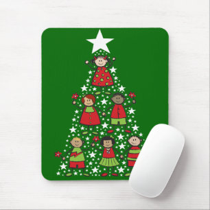 Cartoon Christmas Tree Kids Star Sparkles Holiday Mouse Mat