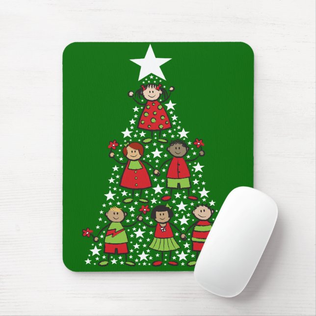 Cartoon Christmas Tree Kids Star Sparkles Holiday Mouse Mat (With Mouse)