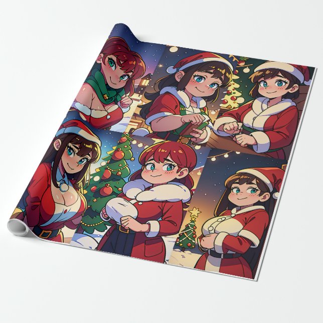 Cartoon Christmas Wrapping Paper (Unrolled)