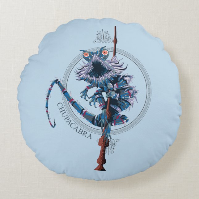 Cartoon Chupacabra & Elder Wand Round Cushion (Front)