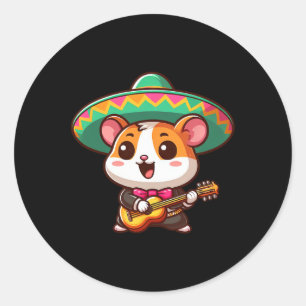 Cartoon Cinco De Mayo Hamster Mariachi Guitar Mexi Classic Round Sticker