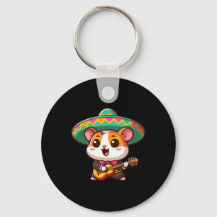 Cartoon Cinco De Mayo Hamster Mariachi Guitar Mexi Key Ring